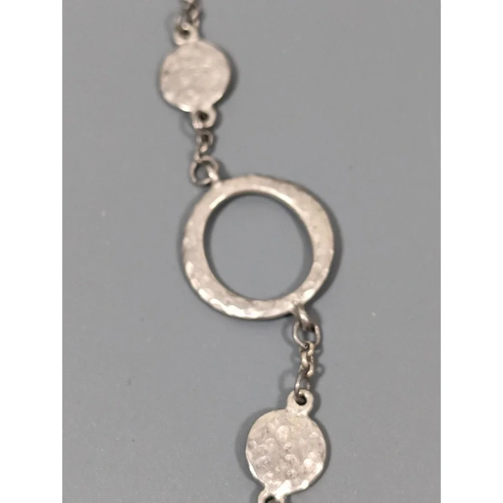 Madewell Silver Tone Hammered Circle Chain Necklace Distressed Industrial 18 in - Picture 5 of 9